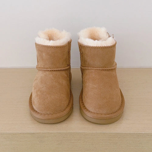 2026 New Design Kids Toddler Winter Warm Genuine Leather Snow Boots Girls Boys Baby Non-slip Shoes Classic Children Fur Slippers